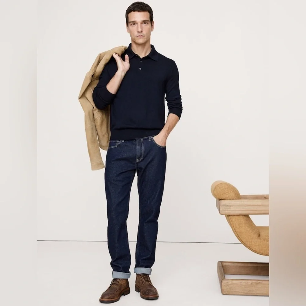 NWT Banana Republic Merino Long Sleeve Sweater Navy Polo Sz M (#795733)
